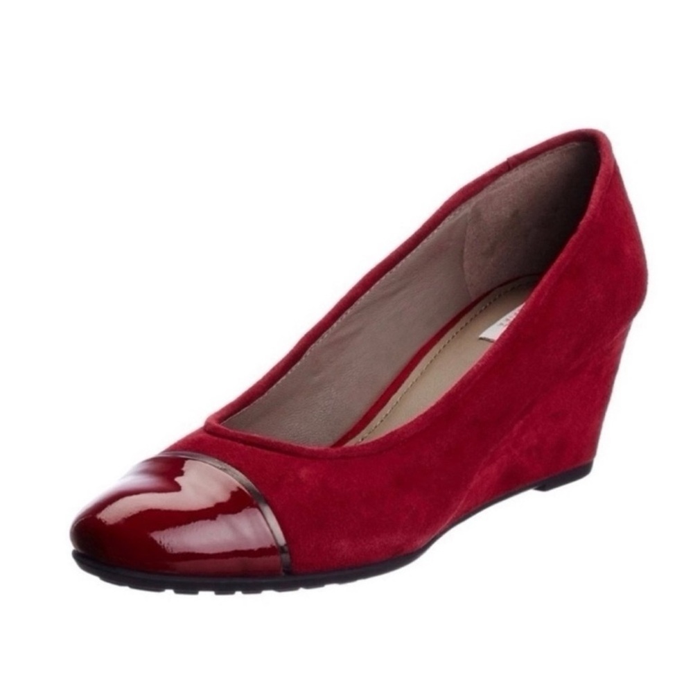 Geox Women Red Suede Round Toe Wedge Heel EU37.5 Classic Romantic Comfy